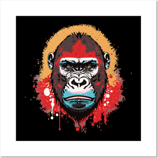 t-shirt design, gorilla with red paint splatters on its face, poster art Posters and Art